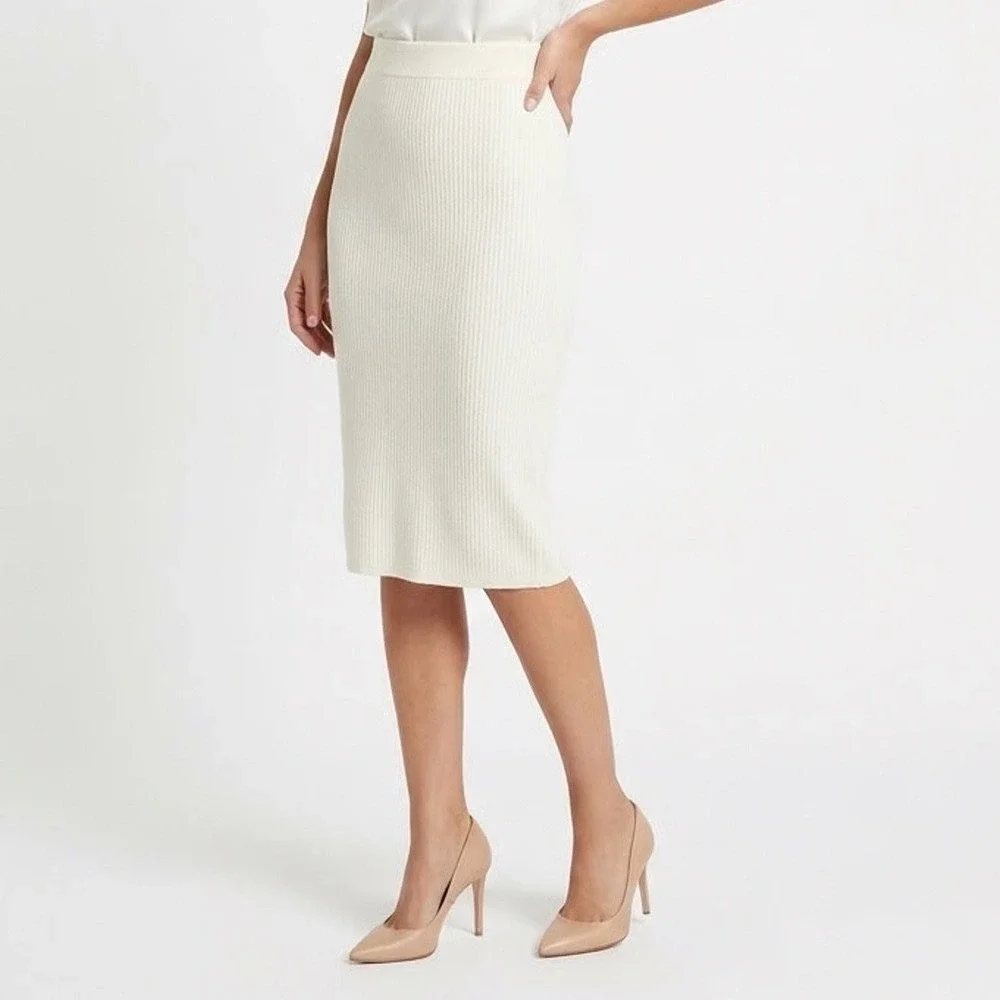 Naked Wardrobe Cream White Bodycon Midi Pencil Skirt Plus Size 1X